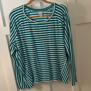 Chicos mixed stripe white and turquoise Long Sleeve Top